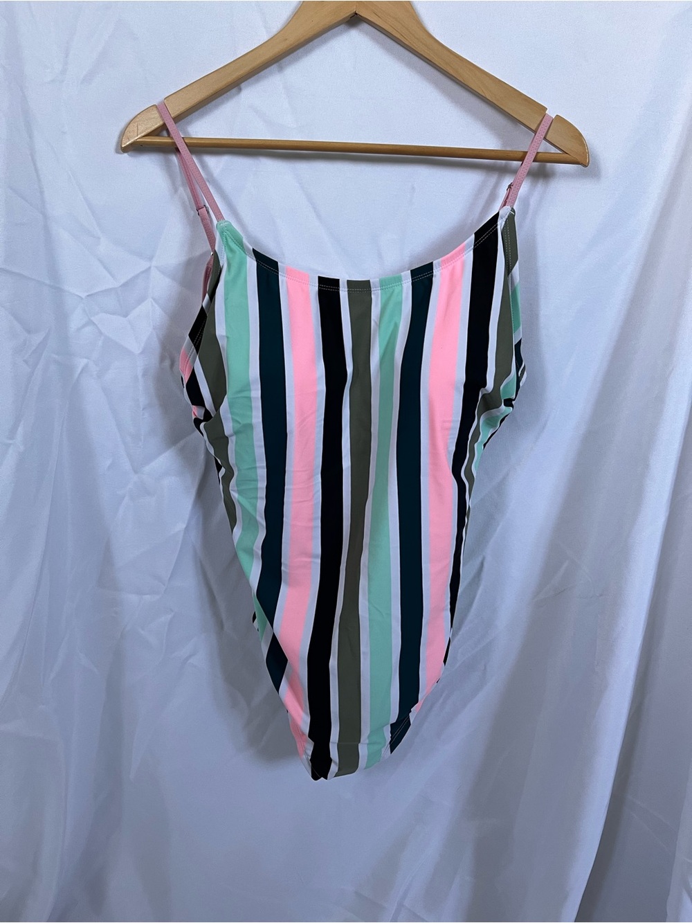 Vertical Stripe Scoop One-Piece Swimsuit in Pink, Mint & Black